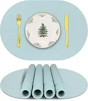 Silicone Placemats, Oval Placemats for Dining Table, Placemats Set of 4, Non-Slip Waterproof Heat Resistant Table Mat, Outdoor Placemat for Patio Table (Light Blue-Oval)