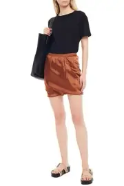 RICK OWENS shorts brown size 6 satin draped elastic waist drop crotch burnt pink