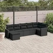 Garden Sofa Set - Patio, Deck & Balcony Chairs with Cushions, Outdoor Rattan Furniture Conversation Set, 7 Piece for Small Table, Black