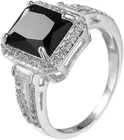 [Generic] Shiny Gemstone Ring Cubic Zirconia Ring Exquisite Cubic Cut Cocktail Ring Eternal Diamond Engagement Wedding Ring (for Men and Women)
