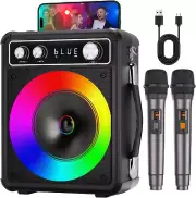 Karaoke Machine, Portable Bluetooth Karaoke Speaker with 2 Wireless Microphones,