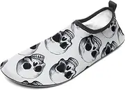 [BTCOWZRV] Water Shoes for Women Men Black Skull Pattern Water Sports Shoes Slip-on Breathable Lightweight Athletic Aqua Sock