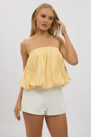 Yellow Stripe Bubble Cami Sleeveless Babydoll Balloon Volume - Size 16XL, Women's Cami