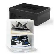 BOGO BOX Set of 8 White Plastic Shoe Sneaker Crates Storage Magnetic Side Door