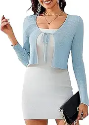 [Generic] Womens Shrugs for Summer Dress Long Sleeve Lightweight Cropped Cardigan Knit Stretchy Tie Front Cardigan