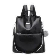 Fashion Retro PU Leather Ladies Double Shoulders Backpack Handbag Single-shoulder Bag with Plush Ball (Black)