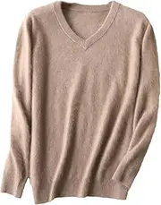 [Kiioouu] Men's Mink Cashmere Sweaters Fall Winter Solid V-Neck Casual Knit Pullovers Men Long Sleeve Warm Jumper