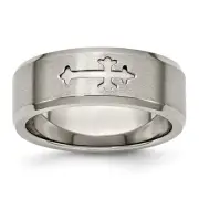 Chisel Titanium Brushed Center Cross Design 8mm Beveled Edge Band S:7