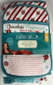 Pioneer Woman Chocolate Peppermint Christmas Kitchen Apron Oven Mitt Potholder
