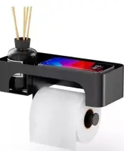 Toilet Paper Holder Stand Shelf Black With And Storage - Metal Wall Mount