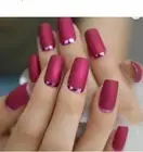 24PCS Matte Rose Red with Metallic Moon Press on Nails Medium
