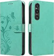 [YBFJCE] Case for Sony Xperia 1 V, PU Leather Magnetic Flip Folio Kickstand Card Holder Shockproof Protective Cover, Wallet Case for Sony Xperia 1 V, Green