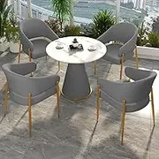 Snaweo Office Reception Room Club Table and Chair Set, 27.6 Inch Negotiation Table and Chair Set, Coffee Kitchen Dining Table Set for 4, Round Dining Set, Bold Metal Base(Dark Grey)