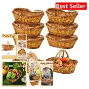 Elegant Wicker Picnic Baskets - 6 Natural Handmade Oval Baskets with Handles