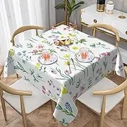 Spring Flowers Square Tablecloth 52×52 Inch Spring Summer Watercolor Floral Table Cloth Small Square Tablecloths Indoor Outdoor Washable Wrinkle Free Stain Resistant Waterproof Fabric Table Cover