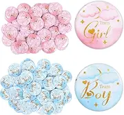 [FYSUIMU] 50Pcs Gender Reveal Pins Team Boy or Girl Brooch Button Pink Blue Badge Pin for Baby Shower Birthday Party Games Supplies, 1.5 inch, Metal
