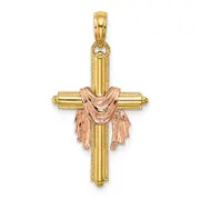 14K Two-Tone Cross W/ Drape Charm