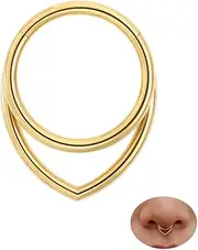 [MissNity] 16G 8mm Layered Hinged Septum Rings 316L Surgical Steel, Double Hoop Pear Shape Clicker Hoop Septum Piercing Jewelry Daith Helix Cartilage Earrings, Gold