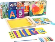 Oshhni Wooden Sand Tray Toy Set 8 Sand Bottles with Pen and Brush Motor Skills Learning Activities for Birthday Preschool Classroom