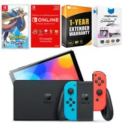 Nintendo Switch Neon Red/Blue OLED + Pokemon Sword, NSO 1 Year Family Membership