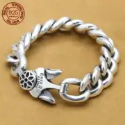 Men's 925 Sterling Silver Heavy Chunky Cuban Link Chain Punk Bracelet 13.5MM