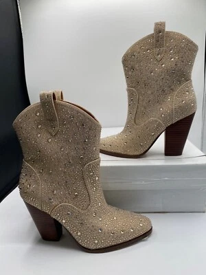 Jessica Simpson Women's White Cissely Embellished Cowboy Booties Size 6M NIB