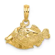 14k Yellow Gold 2-D Polished Engraved Fish Charm