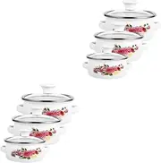 [Gatuida] 2sets Small Enamel Pot Stackable Soup Pan Flat Bottom Stew Pot Double Handles for Cooking Milk Soup Korean Ramen 3pcs*2