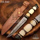 HUNTEX Handmade Damascus Blade, Camel Bone Handle, 350 mm Long Bushcraft Knife