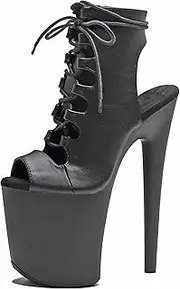 [WUXIN H&P] Women Pole Dance Ankle Boots Heels Shoes,8 Inch 20CM Heels Boots,Open Toe Lace-up Stiletto Platform Exotic Boots