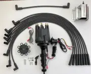 Small Cap FORD FE 390 427 428 ALL BLACK HEI Distributor + 60k Coil + Plug Wires
