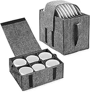 Set Of 2 Dinnerware Storage Container,Layer Storage Bags,Dinner Plates with Handle,Felt Plate Cup Storage Bag,Storage Containers,for Kitchen