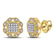 10k Yellow Gold Round Diamond Octagon Cluster Earrings 1/6 Cttw