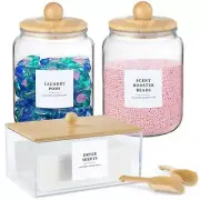 Glass Jars and Dryer Sheet Holder with Bamboo Lids, Dispenser Set and Labels,...