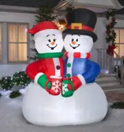 8' GEMMY ANIMATED SNOWMAN COUPLE Airblown Lighted Yard Inflatable