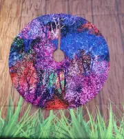 Handmade Mini 19" Christmas tree skirt colorful Christmas Trees and lights stars