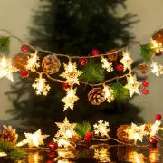 40 Led 12.47ft Christmas Snowflake Lights, Red Berry Pine Cone Christmas Ligh...