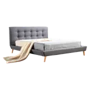 Double Linen Fabric Deluxe Bed Frame Grey