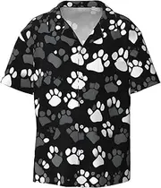 [HJLUUFT] Black and White Paw Print Men's Shirts,Classic Hawaiian, Cuban Styles,Vacation Wear - Breathable Button Down Shirts for Men