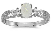 14k White Gold Oval Opal And Diamond Filigree Ring (CM-RM2209XW-10)