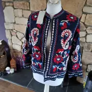Monsoon Navy Red White Embroidered Box Jacket Size 14 BNWT RRP £85.99