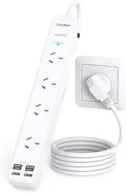 One Beat Power Board Surge Protected, 4 Widely Outlets with 4 USB Ports(2 USB C Charging Port), USB Power Board with 1.2M Extension Cord, 900J Surge Protection, Flat Plug, Wall Mount for Home Office