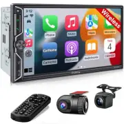 [QLED Screen Upgrade] 7" Double Din Car Stereo with Dash Cam, Wireless Apple ...