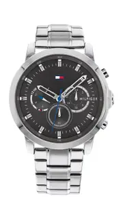 Tommy Hilfiger Jameson Grey Face Watch 1791794 Mineral Crystal Push-Button Deployment Silver 7613272415590