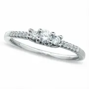 0.33 CT. T.W. Natural Diamond Three Stone Promise Ring in Solid 10K White Gold