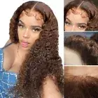 Chocolate Brown Curly Full Lace Wigs Human Hair for Black Women Water Wave Wigs