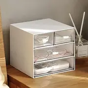 Vowcarol White Desktop Organizer, Small Desk Organizer with Drawer, Desk Storage Box with 4 drawers, Plastic Craft Supplies Organizers, Desktop Box for Office School Home