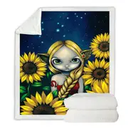 Cool Zodiac Art Leo Sunflower Night Elf Girl Throw Blanket