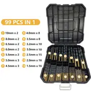 99 Piece Drill Bit Set HSS Speed Titanium Coated