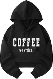 [Hilinker] Womens Graphic Long Sleeve Cropped Hoodies Drawstring Hooded Sweatshirt